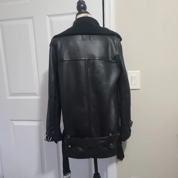 Avec Les Filles Faux Shearling Trim Faux Leather Oversized Biker Moto Jacket XS - Picture 13 of 13